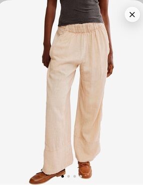 Free People Linen-Blend Wide Leg Pants in Light Beige